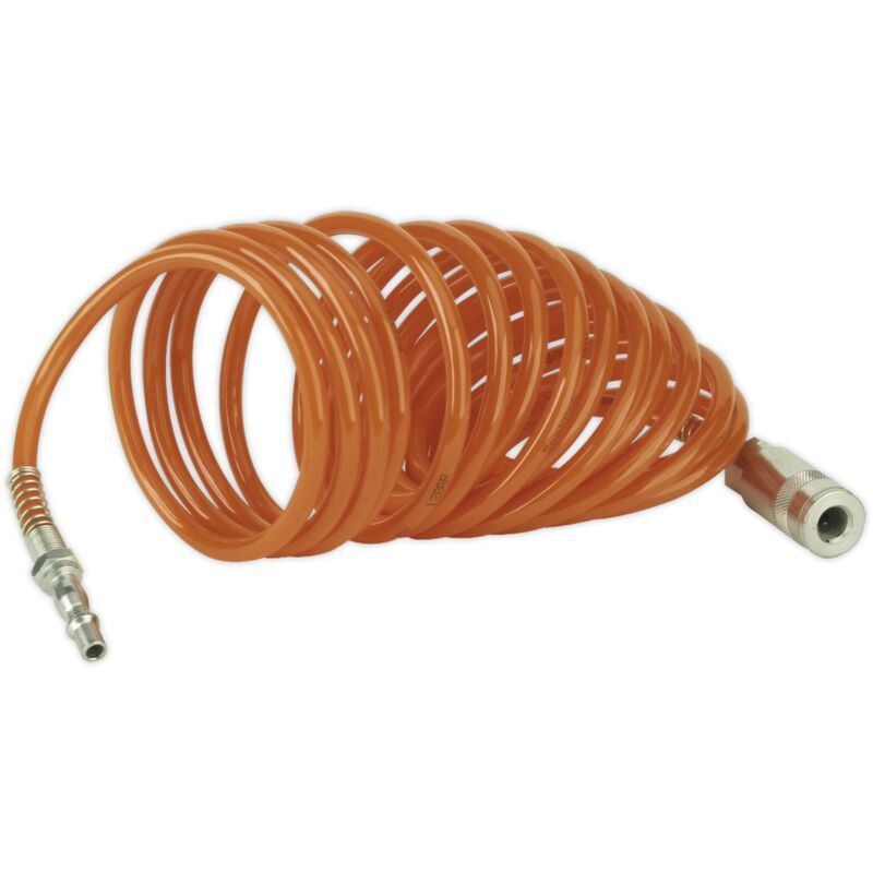 Sealey PE Coiled Air Hose 5m x 5mm with Quick Release Couplings SA305