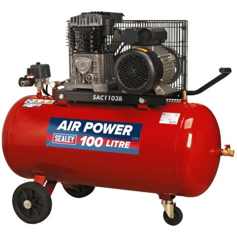 Sealey SAC1103B 100L Belt Drive Air Compressor with Cast Cylinders & Wheels 3.5hp