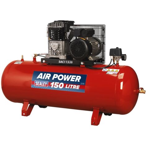 Sealey SAC1153B 150L Belt Drive Air Compressor with Cast Cylinders & Wheels 3.5hp