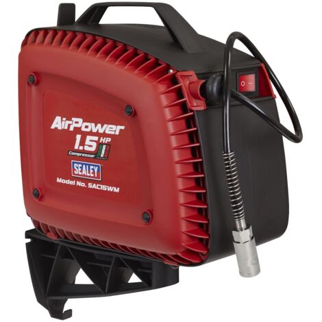 Sealey SAC15WM Wall Mounting Oil Free Air Compressor 1.5hp with 7m Retractable Hose Reel