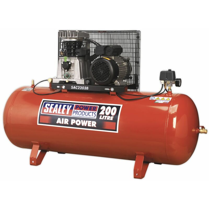 Air Compressor 200L Belt Drive 3hp with Cast Cylinders SAC2203B - Sealey