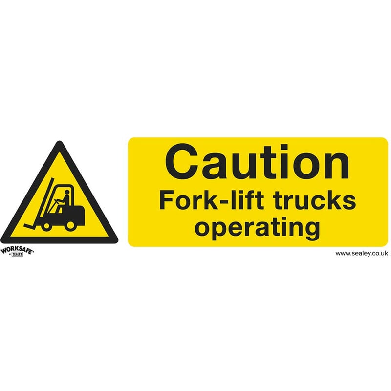 Sealey - SS44P10 Warning Safety Sign - Caution Fork-Lift Trucks - Rigid Plastic - Pack of 10