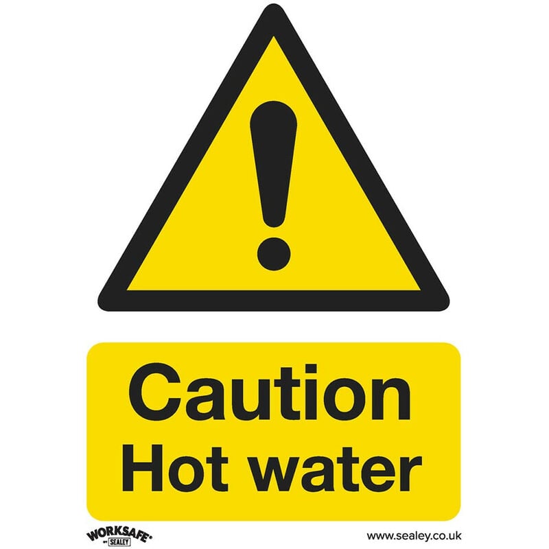 Sealey - SS38V10 Warning Safety Sign - Caution Hot Water - Self-Adhesive Vinyl - Pack of 10