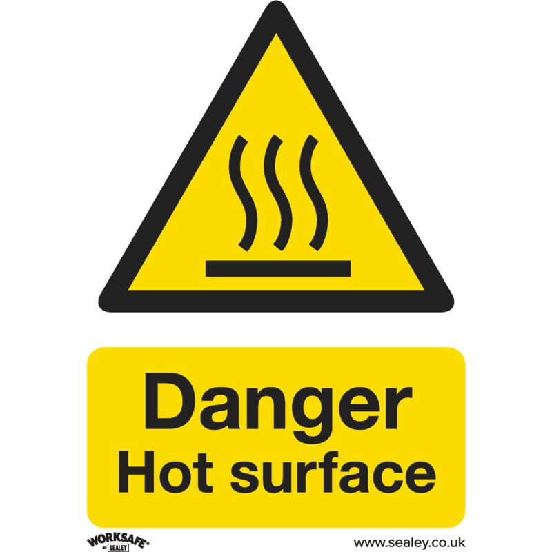 Safety Sign - Danger Hot Surface - Rigid Plastic - Pk of 10 - Sealey