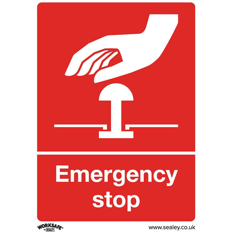 Sealey - SS35P10 Safe Conditions Safety Sign - Emergency Stop - Rigid Plastic - Pack of 10