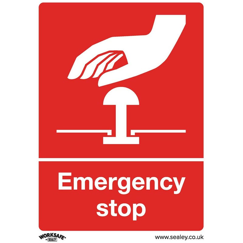 Sealey - SS35V10 Safe Conditions Safety Sign - Emergency Stop - Self-Adhesive Vinyl - Pack of 10