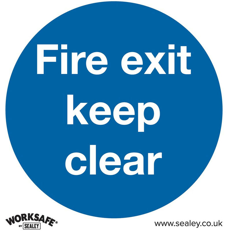 SS2V10 Mandatory Safety Sign - Fire Exit Keep Clear - Self-Adhesive Vinyl - Pack of 10 - Sealey