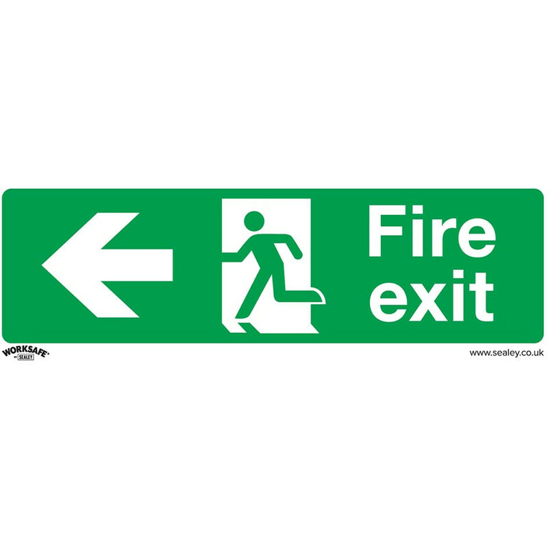 SS25V10 Safe Conditions Safety Sign - Fire Exit (Left) - Self-Adhesive Vinyl - Pack of 10 - Sealey