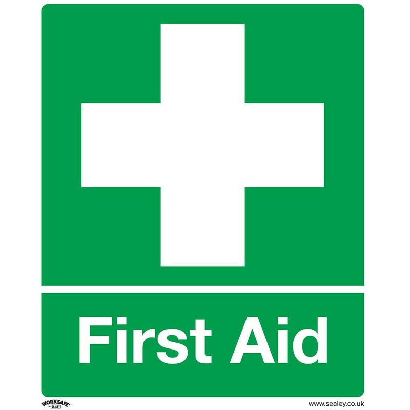 SS26P10 Safety Sign - First Aid - Rigid Plastic - Pack of 10 - Sealey