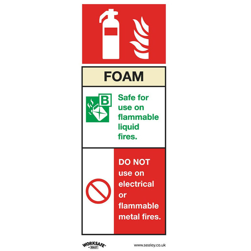 Sealey - SS30V10 Safe Conditions Safety Sign - Foam Fire Extinguisher - Self-Adhesive Vinyl - Pack of 10