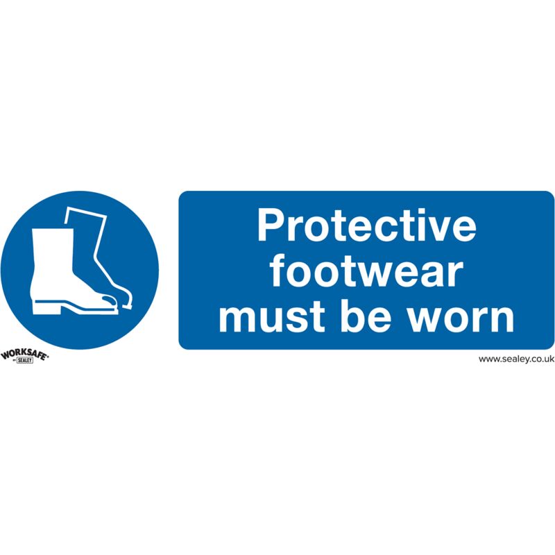 Safety Sign-Protective Footwear Must Be Worn-Self-Adhes-Pk10 - Sealey