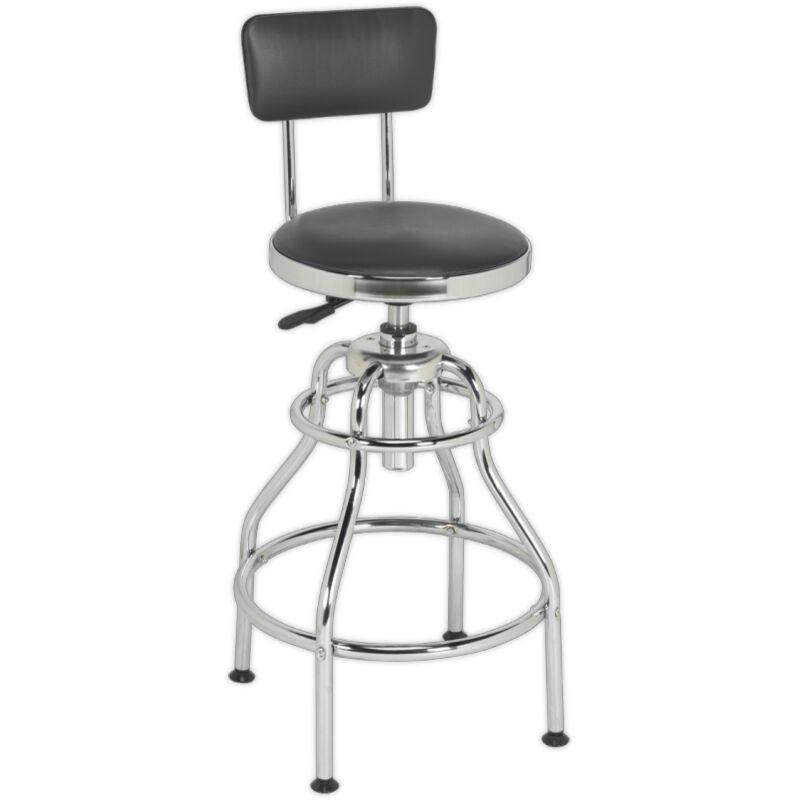 SCR14 Pneumatic Workshop Stool with Adjustable Height Swivel Seat & Back Rest - Sealey