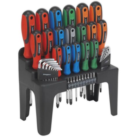 Sealey Screwdriver Set 44pc Hex Key Bit Set Magnetised Tips On Stand S01090