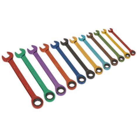 Sealey Siegen Multi-Coloured Combination Ratchet Spanner Set 12pc S01075