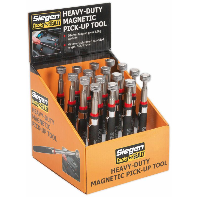 Siegen S0823DB Heavy-duty Magnetic Pick-up Tool 2.8kg Capacity Display Box of 16
