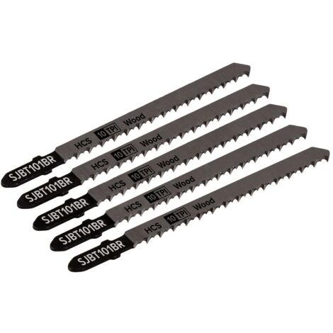 Sealey SJBT101BR Jigsaw Blade for Hard Wood Downward Cut 100mm 10tpi - Pack of 5