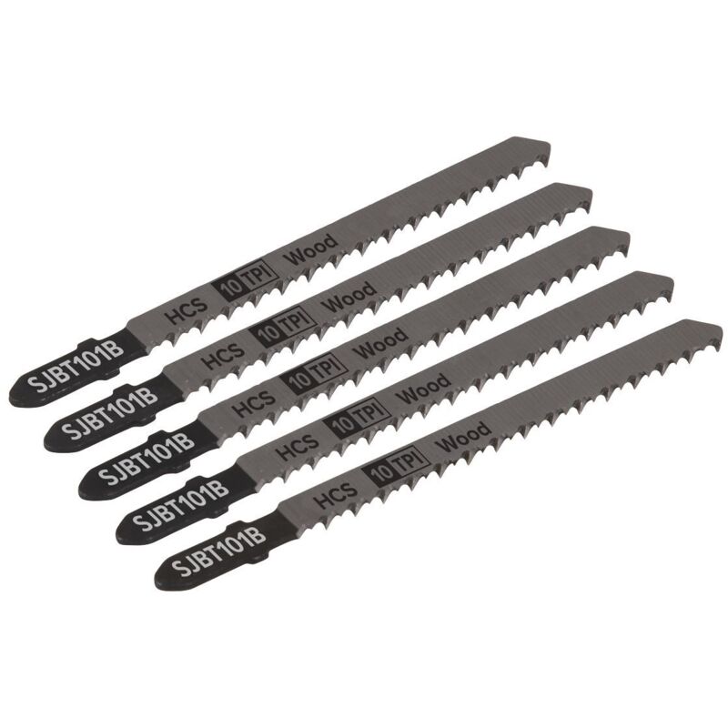 Sealey - SJBT101B Jigsaw Blade for Hard Wood 100mm 10tpi - Pack of 5