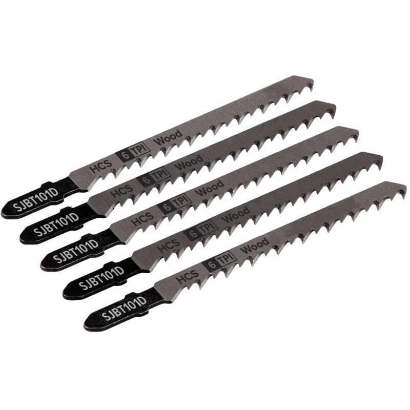 Sealey - SJBT101D Jigsaw Blade for Hard Wood 100mm 6tpi - Pack of 5