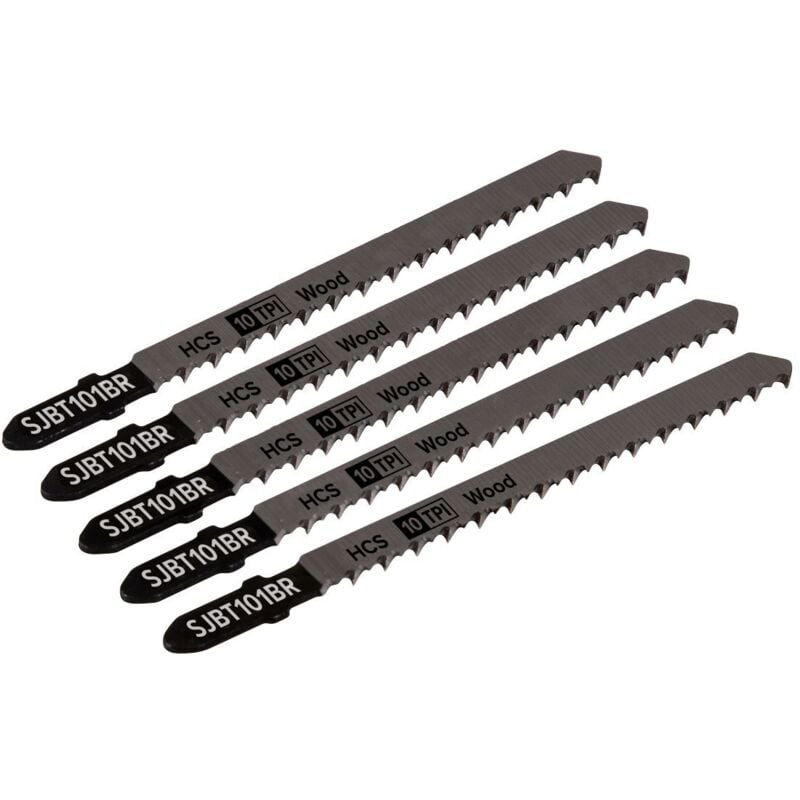 Sealey - SJBT101BR Jigsaw Blade for Hard Wood Downward Cut 100mm 10tpi - Pack of 5