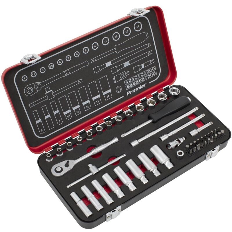 AK7920 Premier Platinum Socket Set 1/4'Sq Drive 49pc - Sealey
