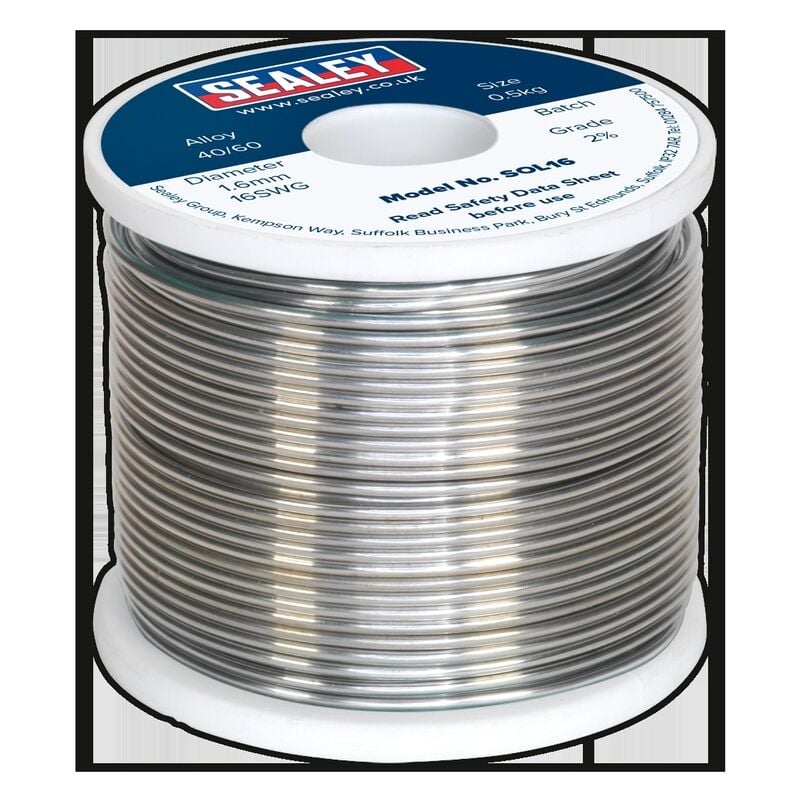 Solder Wire Quick Flow 1.6MM/16SWG 40/60 0.5kg Reel - Sealey