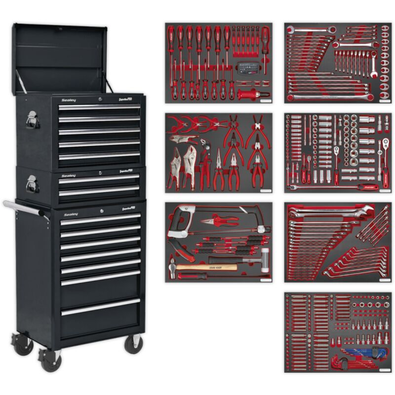 Sealey - TBTPCOMBO2 Superline pro® Tool Chest Combination 14 Drawer with 446pc Tool Kit - Black