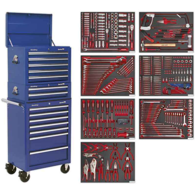 Sealey - TBTPCOMBO5 Superline pro® Tool Chest Combination 14 Drawer with 446pc Tool Kit - Blue