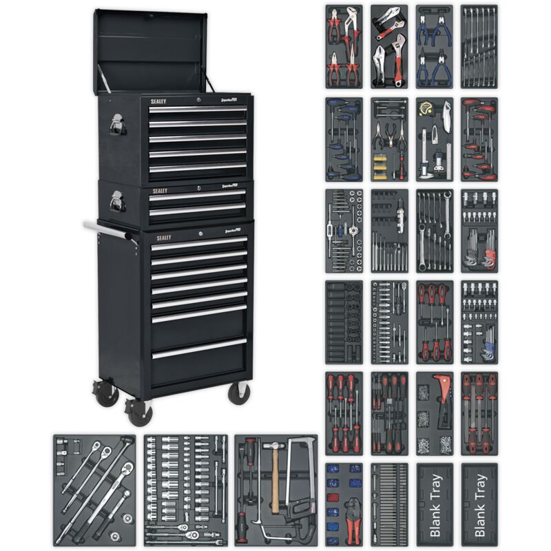 Sealey - SPTCOMBO2 Superline pro® Tool Chest Combination 14 Drawer with 1179pc Tool Kit - Black