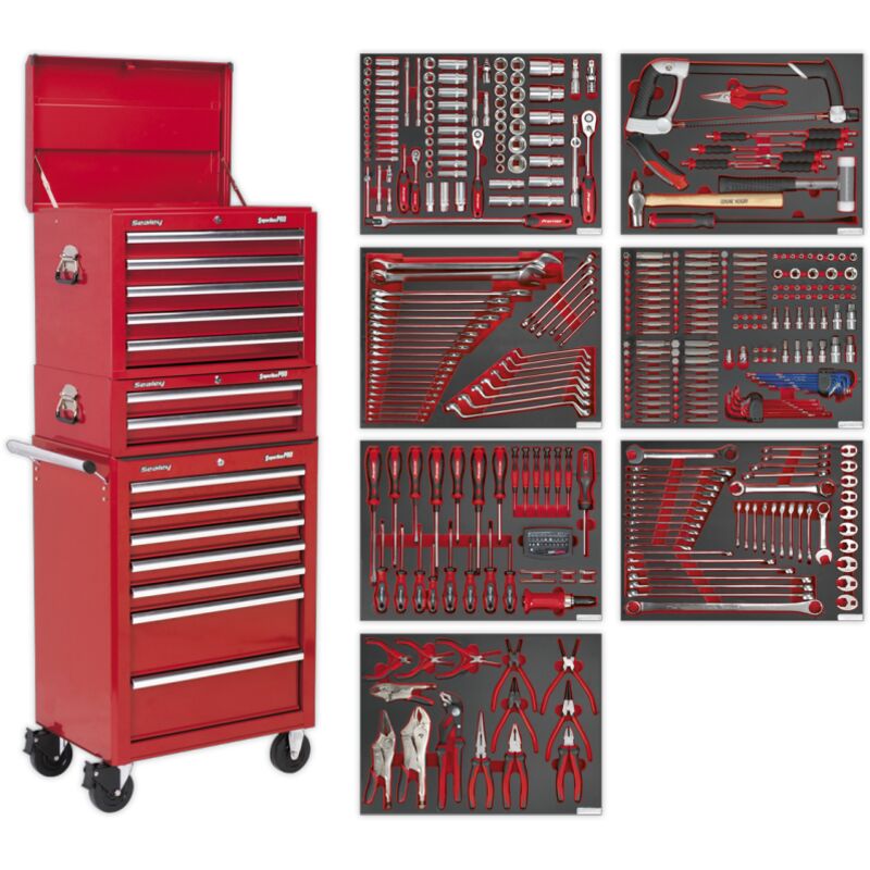Sealey - TBTPCOMBO1 Superline PRO® Tool Chest Combination 14 Drawer with 446pc Tool Kit - Red