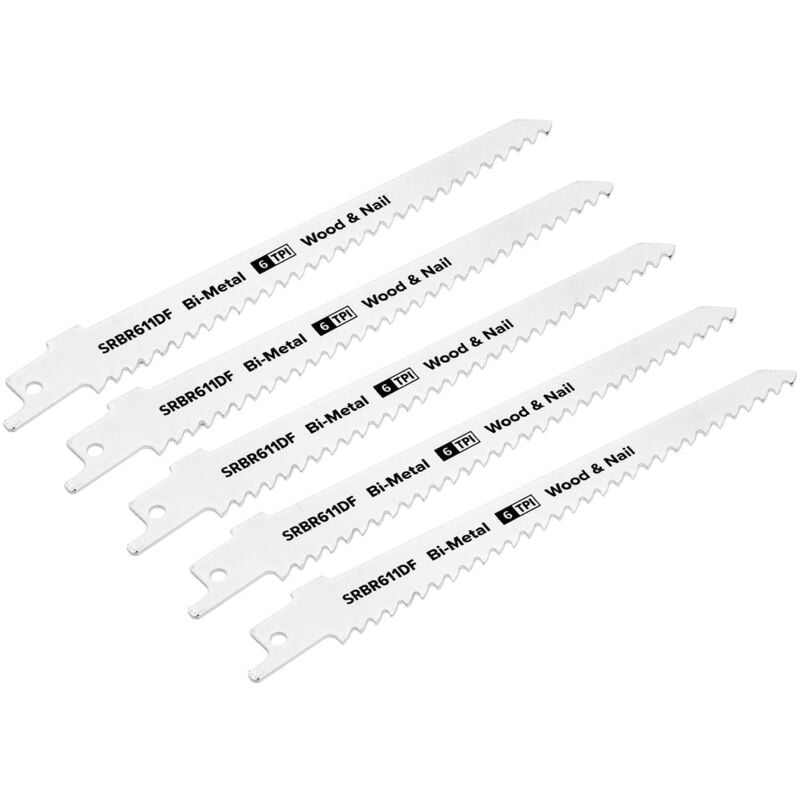 SRBR611DF Reciprocating Saw Blade for Wood & Nail 150mm 6tpi - Pack of 5 - Sealey