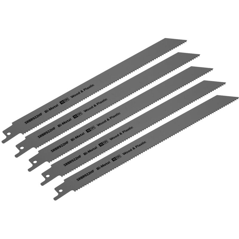 Sealey SRBR922HF Reciprocating Saw Blade for Wood & Plastics 230mm 10tpi - Pack of 5