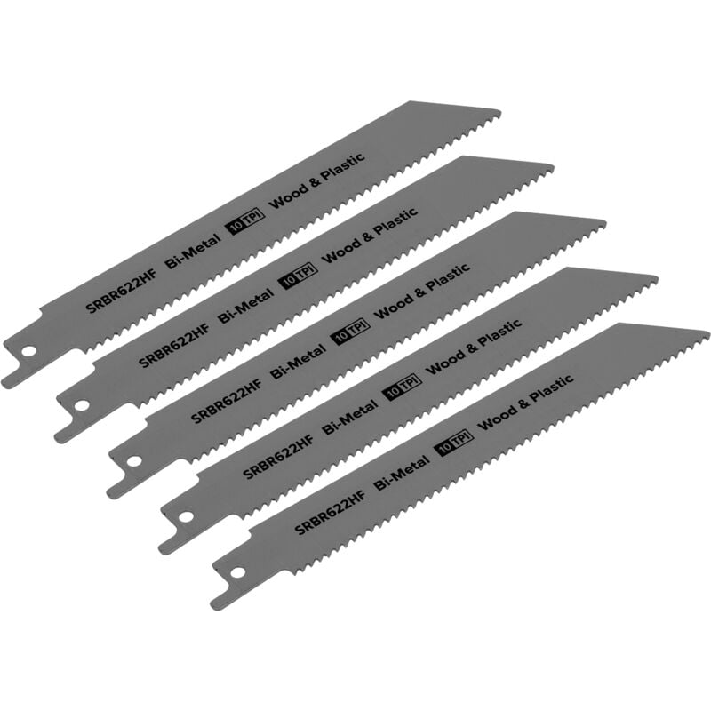 SRBR622HF Reciprocating Saw Blade for Wood & Plastics 150mm 10tpi - Pack of 5 - Sealey