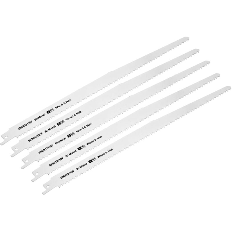 Sealey - SRBR1211DF Reciprocating Saw Blade for Wood & Nails 300mm 6tpi - Pack of 5