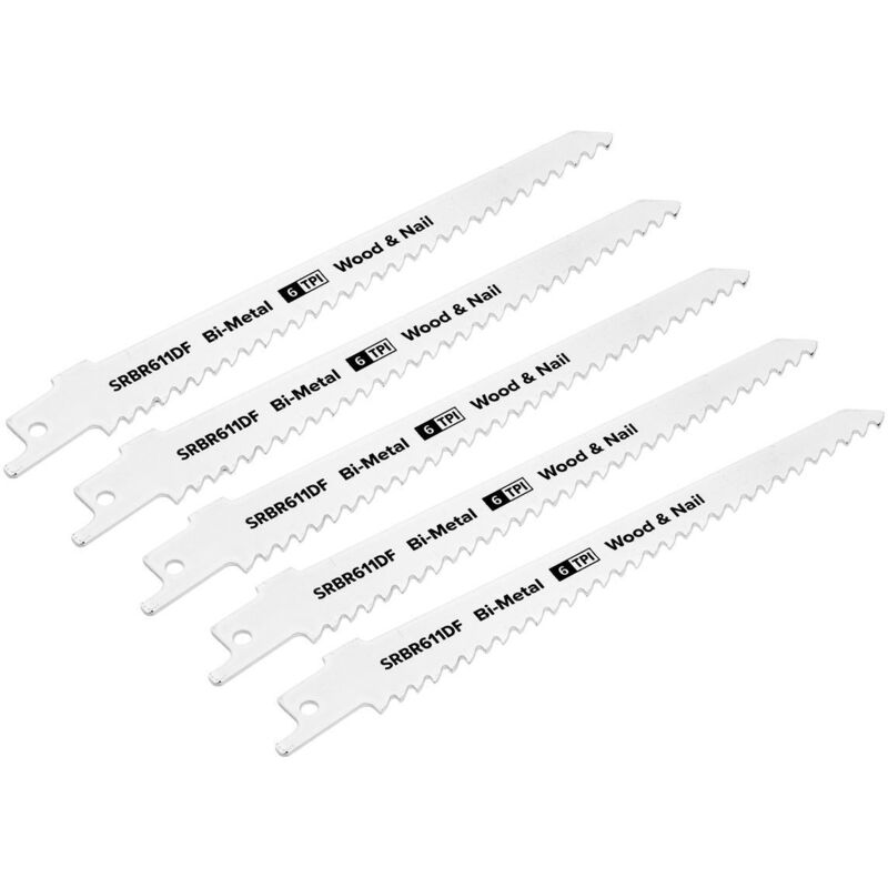 Sealey - SRBR611DF Reciprocating Saw Blade for Wood & Nail 150mm 6tpi - Pack of 5