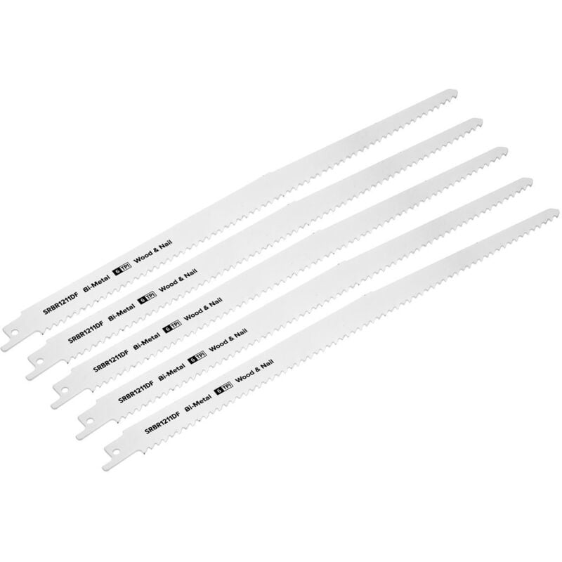 Sealey - SRBR1211DF Reciprocating Saw Blade for Wood & Nails 300mm 6tpi - Pack of 5