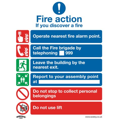Sealey SS19V1 Worksafe Fire Action With Lift Safety Sign - Self-Adhesive Vinyl