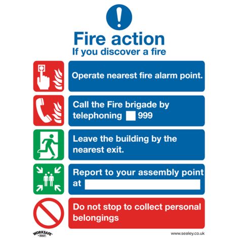 Sealey SS20V1 Worksafe® Fire Action Without Lift Safety Sign - Self-Adhesive Vinyl