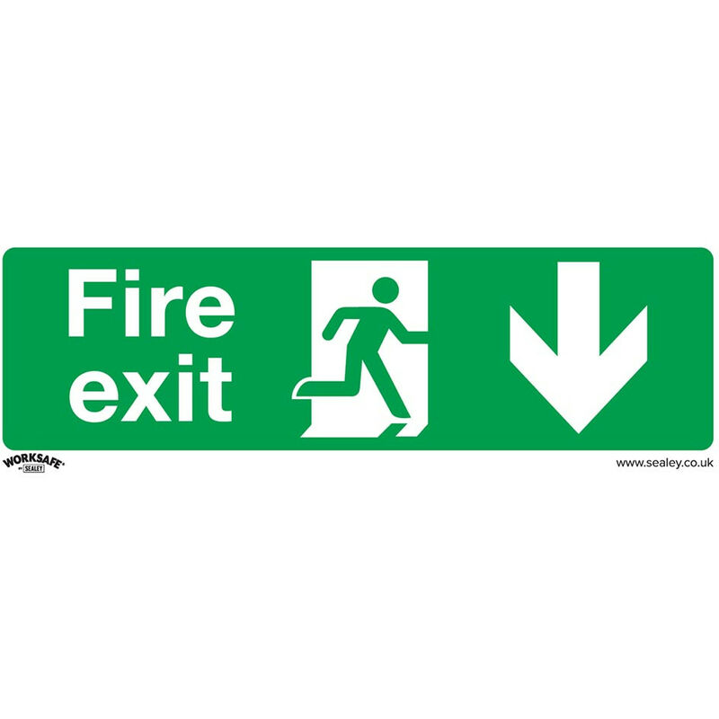 Sealey SS22P10 Safe Conditions Safety Sign - Fire Exit (Down) - Rigid Plastic - Pack of 10