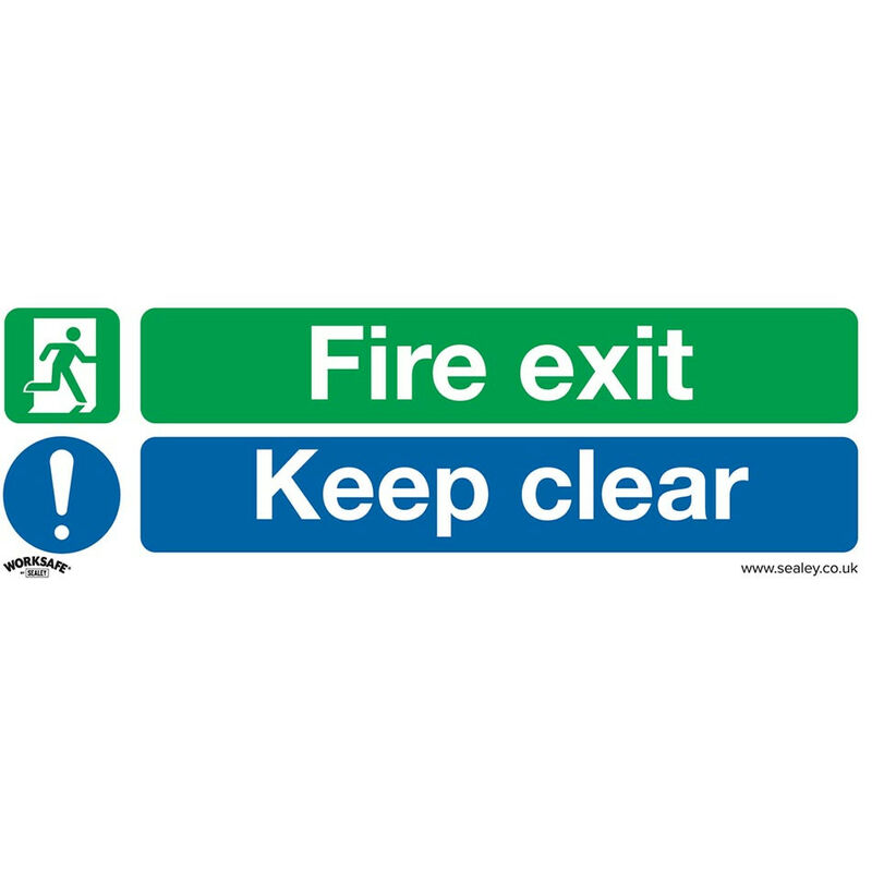 SS32P10 Safe Conditions Safety Sign - Fire Exit Keep Clear (Large) - Rigid Plastic - Pack of 10 - Sealey