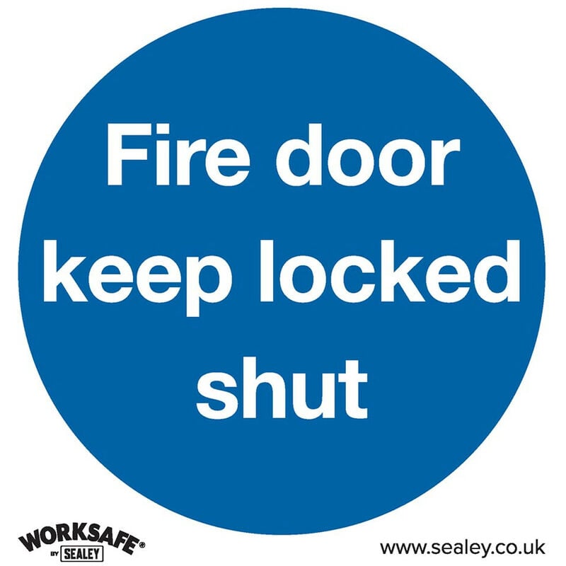 SS4P10 Mandatory Safety Sign - Fire Door Keep Locked Shut - Rigid Plastic - Pack of 10 - Sealey