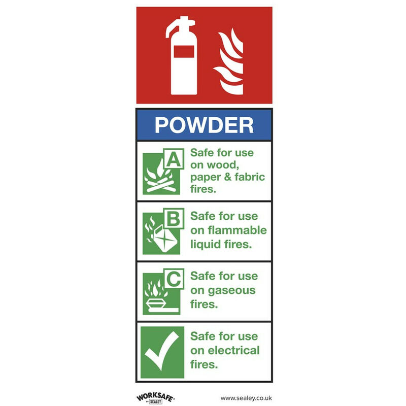 SS52P10 Safe Conditions Safety Sign - Powder Fire Extinguisher - Rigid Plastic - Pack of 10 - Sealey