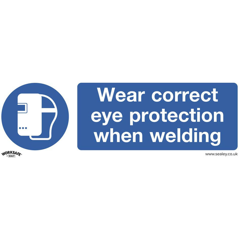 SS54P10 Mandatory Safety Sign - Wear Eye Protection When Welding - Rigid Plastic - Pack of 10 - Sealey