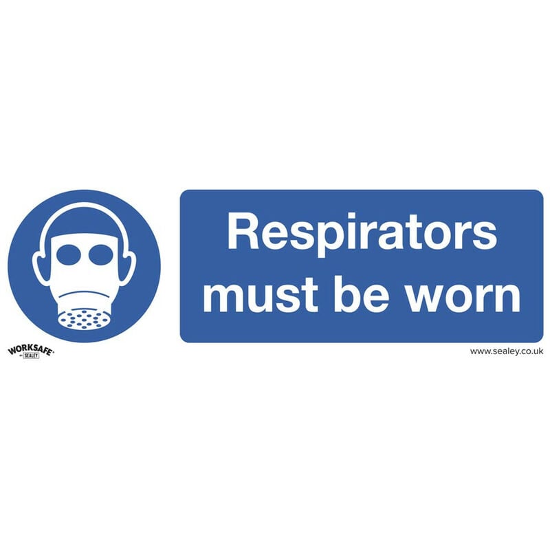 SS56V10 Mandatory Safety Sign - Respirators Must Be Worn - Self-Adhesive Vinyl - Pack of 10 - Sealey