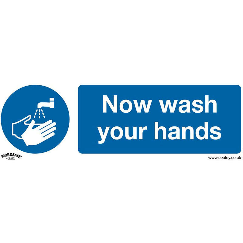 SS5P10 Mandatory Safety Sign - Now Wash Your Hands - Rigid Plastic - Pack of 10 - Sealey