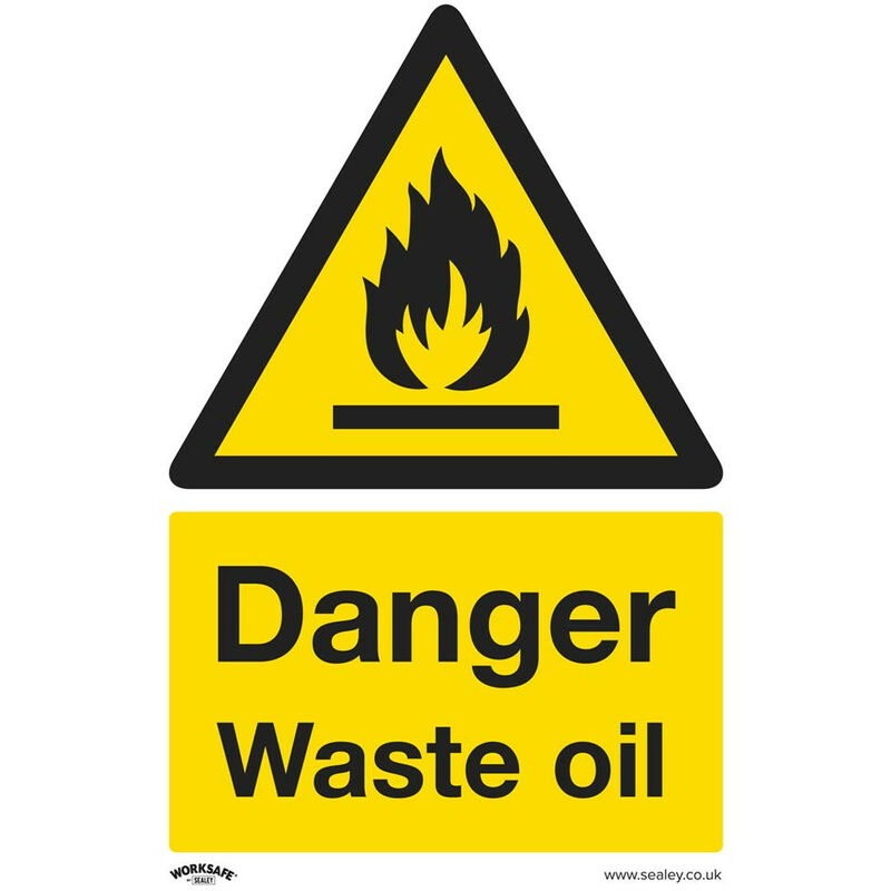 Sealey - SS60P10 Warning Safety Sign - Danger Waste Oil - Rigid Plastic - Pack of 10