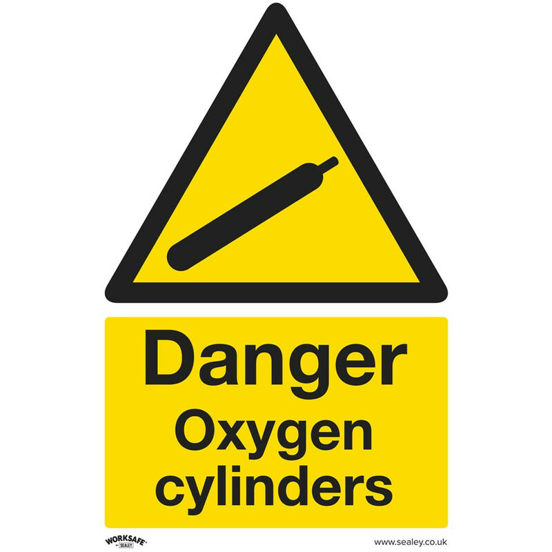 Sealey - SS61V10 Warning Safety Sign - Danger Oxygen Cylinders - Self-Adhesive Vinyl - Pack of 10
