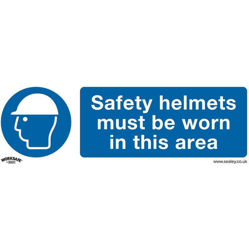 SS8V1 Mandatory Safety Sign - Safety Helmets Must Be Worn In This Area - Self-Adhesive Vinyl - Sealey