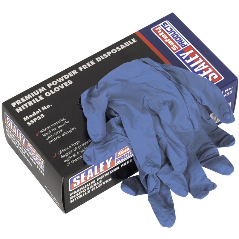 Sealey - Premium Powder-Free Disposable Nitrile Gloves Extra-Large Pack of 100 SSP55XL