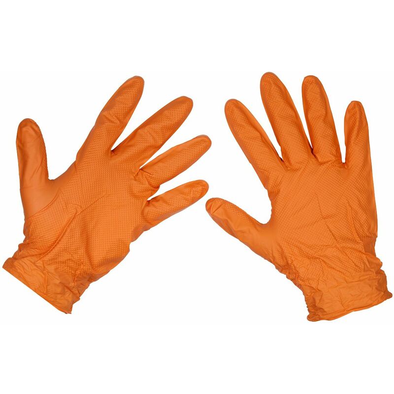 Orange Diamond Grip Extra-Thick Nitrile Powder- Free Gloves Large - Pack of 50 SSP56L - Sealey