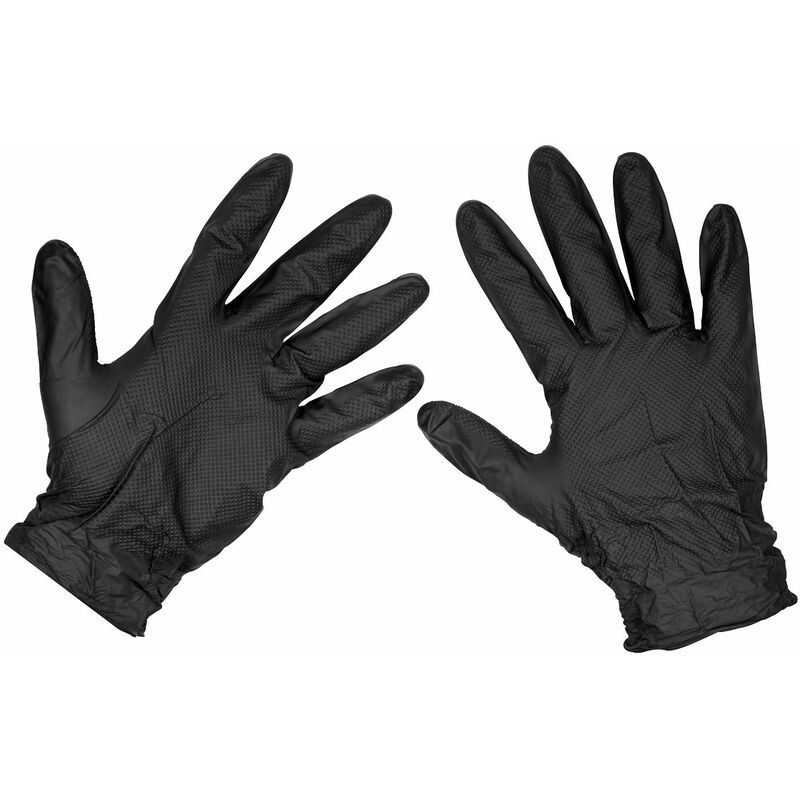 Black Diamond Grip Extra-Thick Nitrile Powder-Free Gloves Large - Pack of 50 SSP57L - Sealey